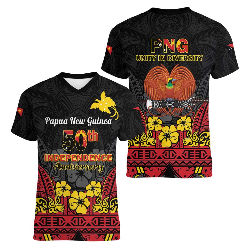 Papua New Guinea Independence Day Women V-Neck T-Shirt PNG Bird of Paradise 50th Anniversary LT14