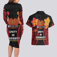 Papua New Guinea Independence Day Couples Matching Long Sleeve Bodycon Dress and Hawaiian Shirt PNG Since 1975 LT14