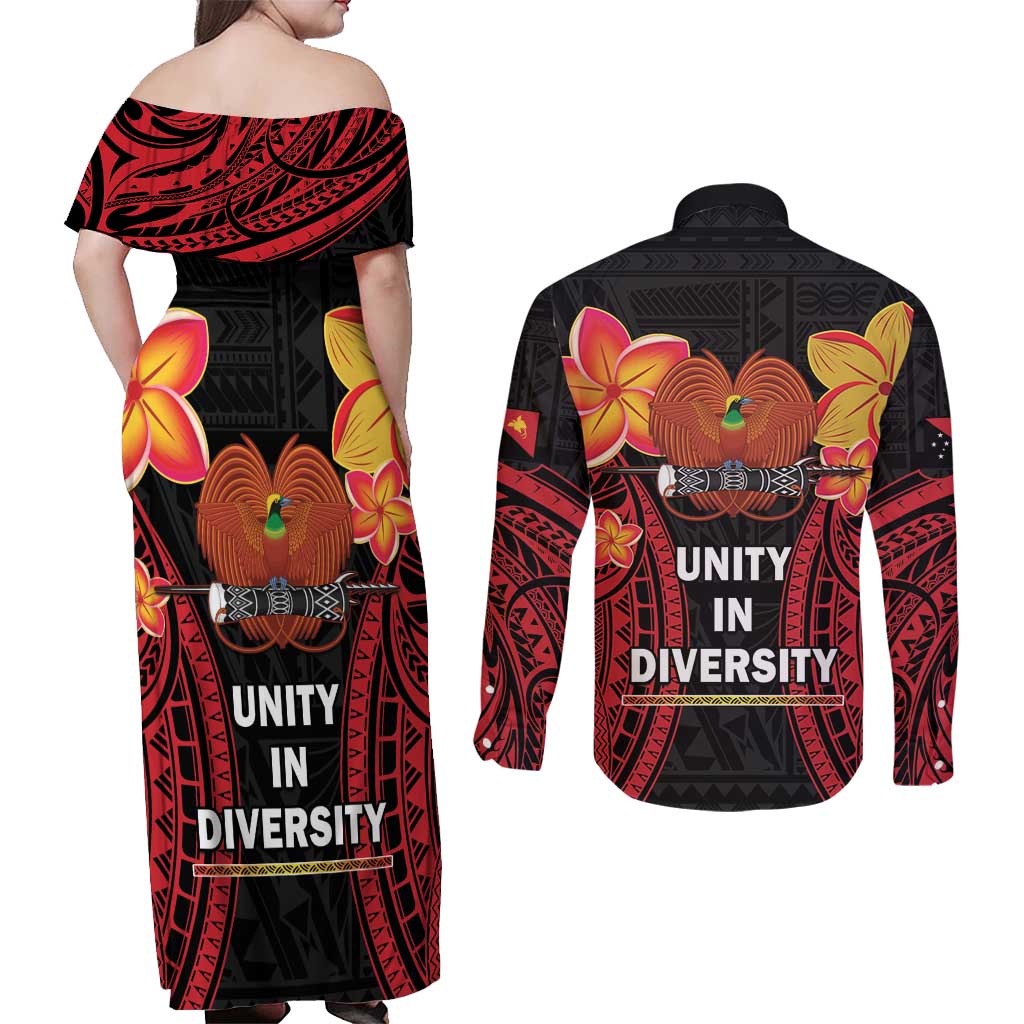 Papua New Guinea Independence Day Couples Matching Off Shoulder Maxi Dress and Long Sleeve Button Shirt PNG Since 1975 LT14