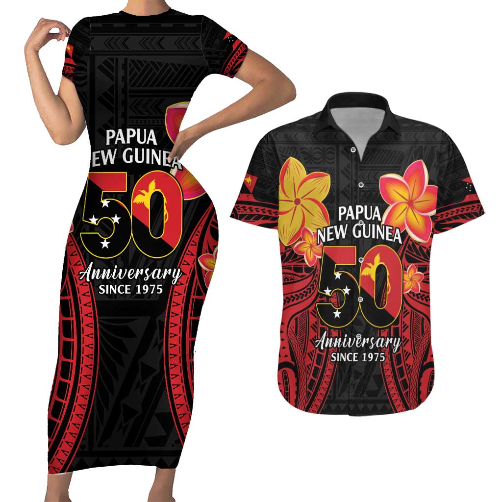 Papua New Guinea Independence Day Couples Matching Short Sleeve Bodycon Dress and Hawaiian Shirt PNG Since 1975 LT14