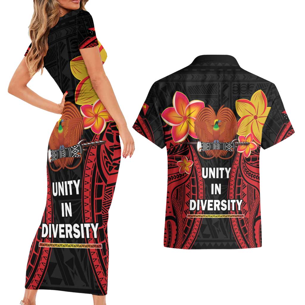 Papua New Guinea Independence Day Couples Matching Short Sleeve Bodycon Dress and Hawaiian Shirt PNG Since 1975 LT14