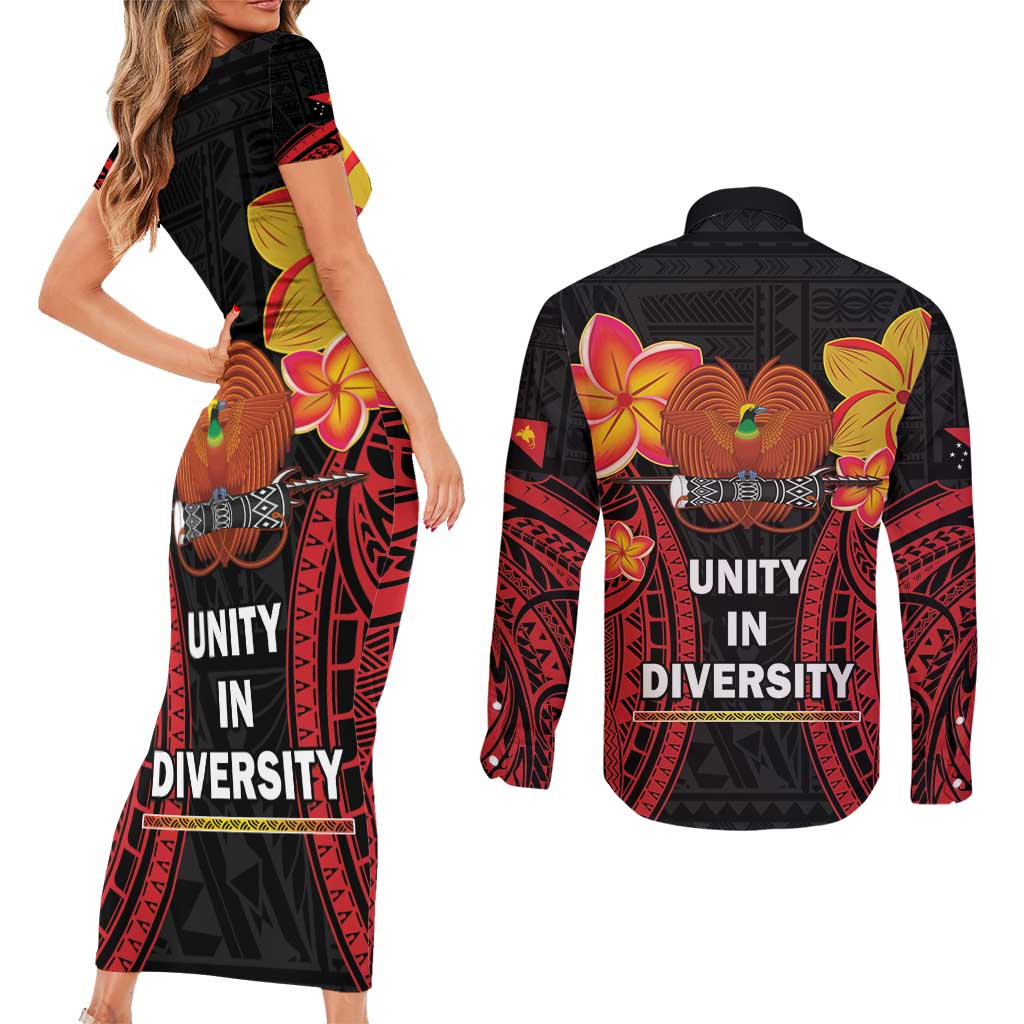 Papua New Guinea Independence Day Couples Matching Short Sleeve Bodycon Dress and Long Sleeve Button Shirt PNG Since 1975 LT14