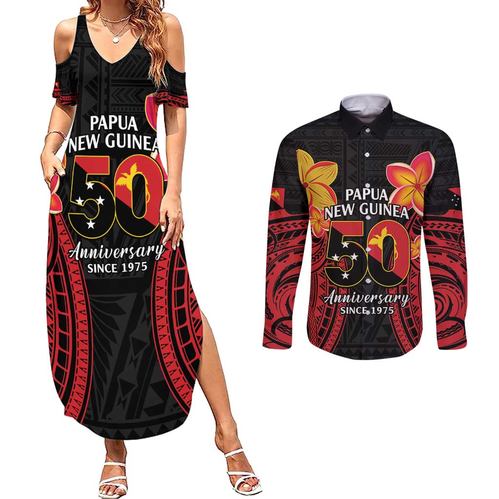 Papua New Guinea Independence Day Couples Matching Summer Maxi Dress and Long Sleeve Button Shirt PNG Since 1975 LT14