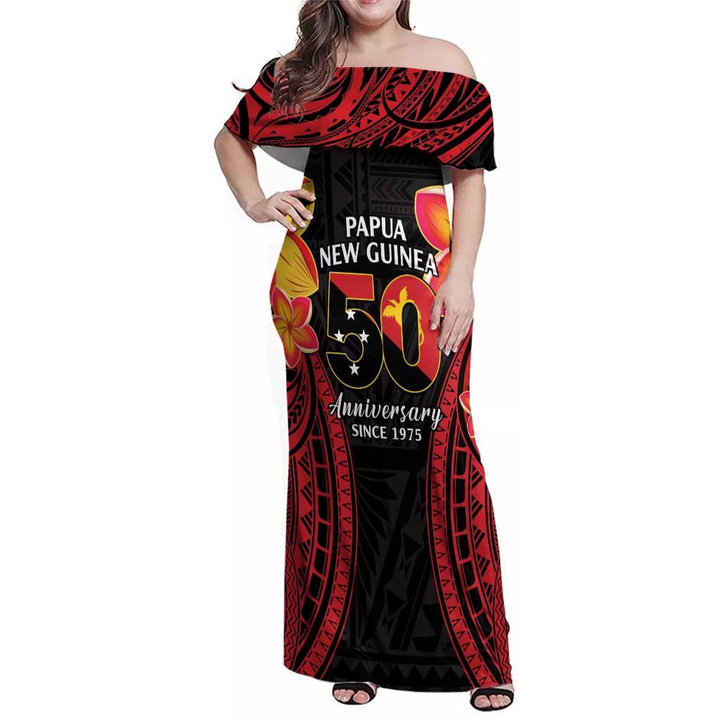 Papua New Guinea Independence Day Family Matching Off Shoulder Maxi Dress and Hawaiian Shirt PNG Since 1975 LT14