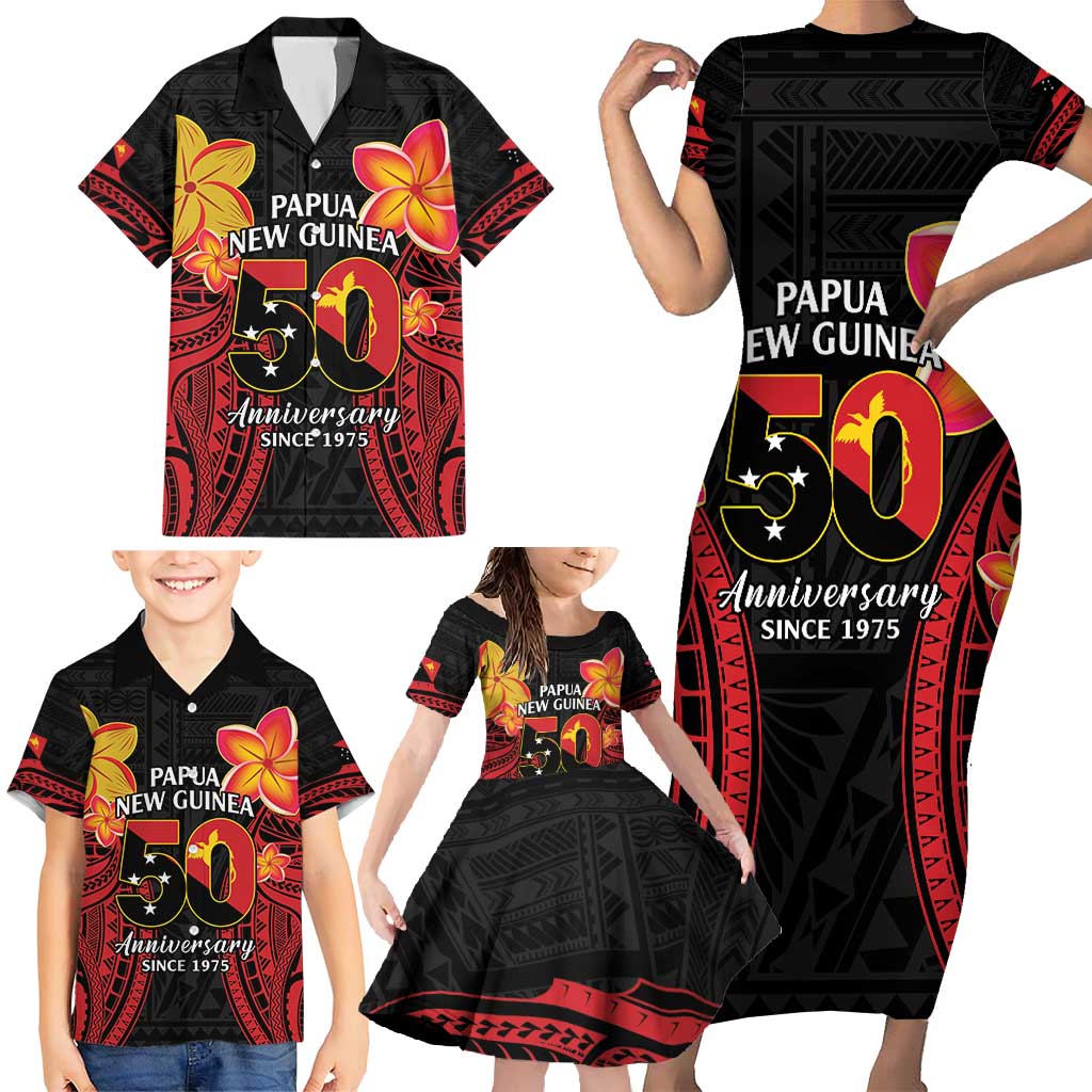 Papua New Guinea Independence Day Family Matching Short Sleeve Bodycon Dress and Hawaiian Shirt PNG Since 1975 LT14