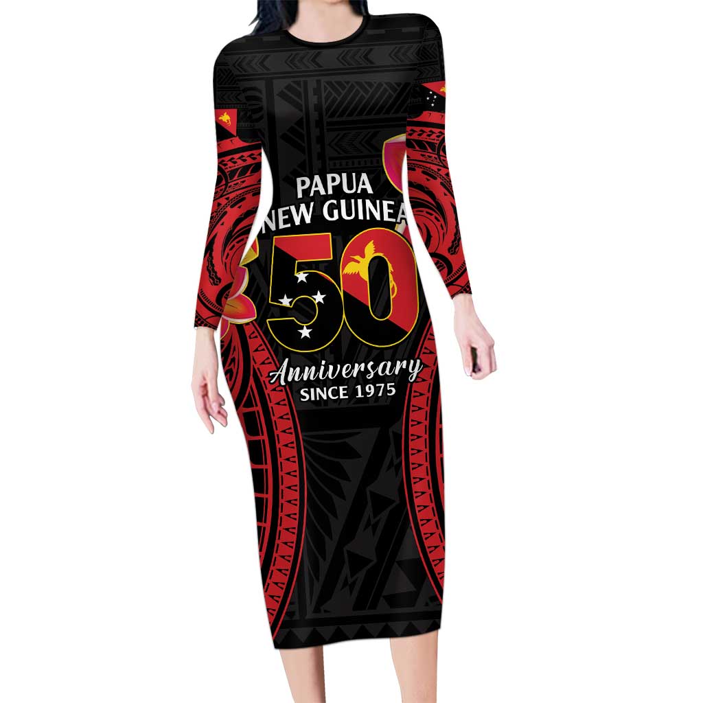 Papua New Guinea Independence Day Long Sleeve Bodycon Dress PNG Since 1975 LT14