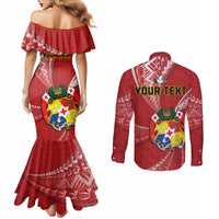 Personalised Tonga Independence Day Couples Matching Mermaid Dress and Long Sleeve Button Shirt Happy 54th Independence Anniversary Ngatu Pattern