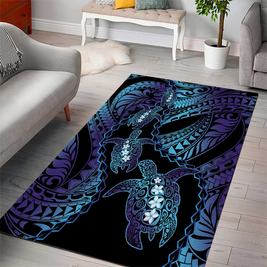 Polynesia Sea Turtle Day Area Rug Tribal Honu Plumeria Polynesian Pattern