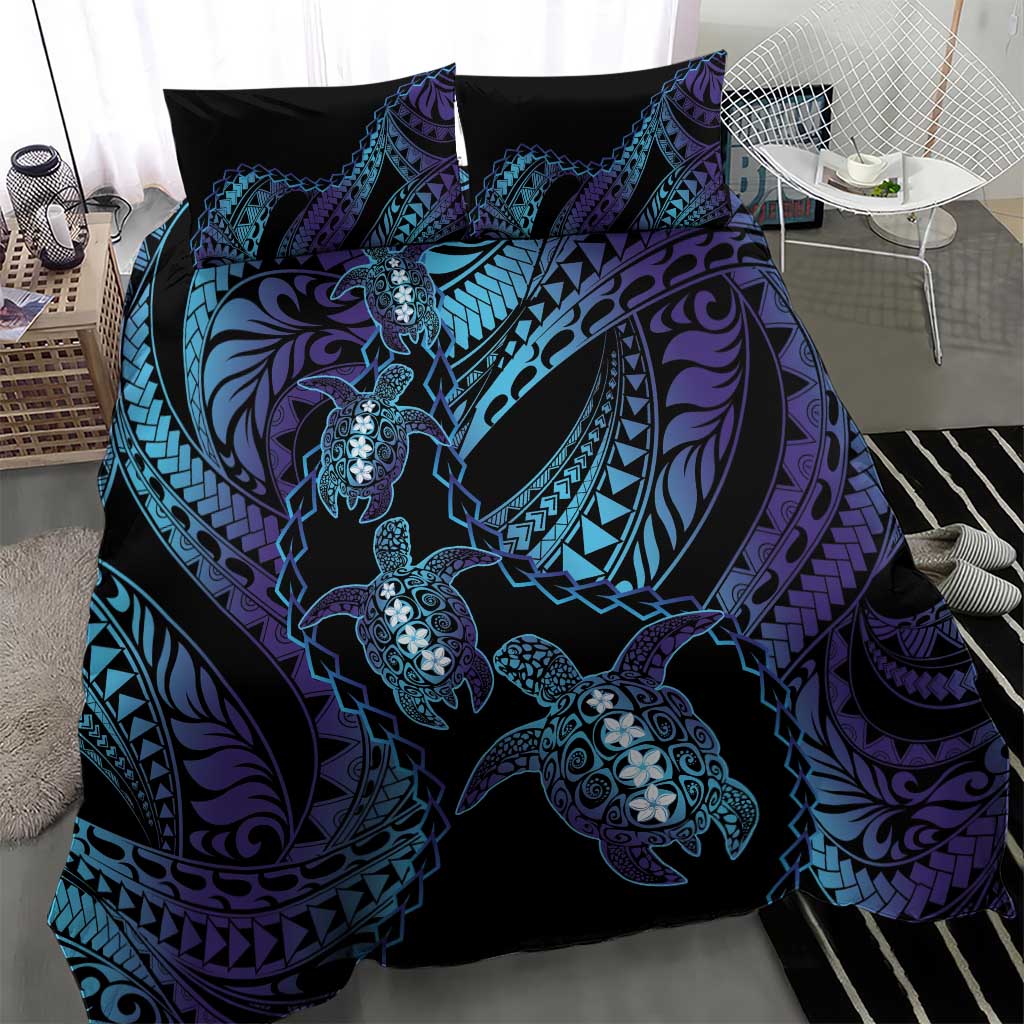 Polynesia Sea Turtle Day Bedding Set Tribal Honu Plumeria Polynesian Pattern