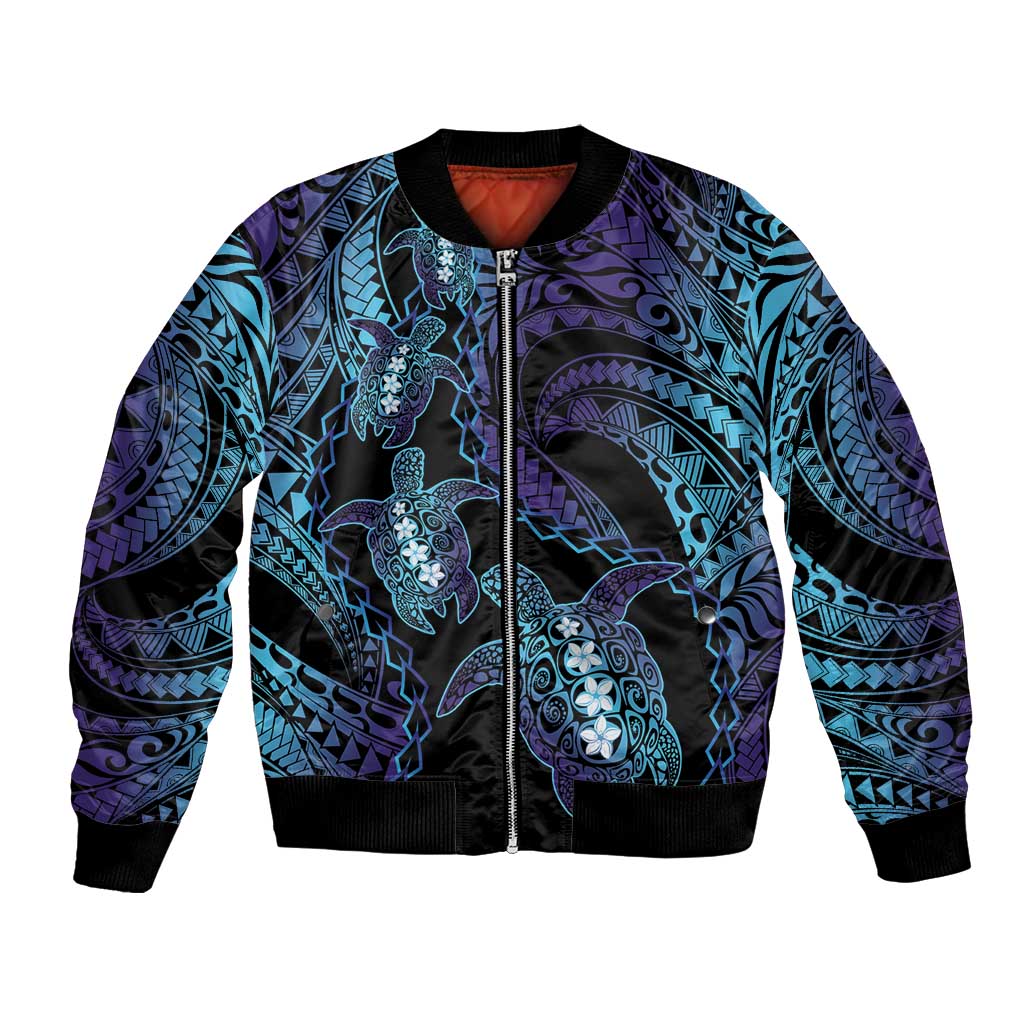 Polynesia Sea Turtle Day Bomber Jacket Tribal Honu Plumeria Polynesian Pattern LT14 Unisex Purple - Polynesian Pride