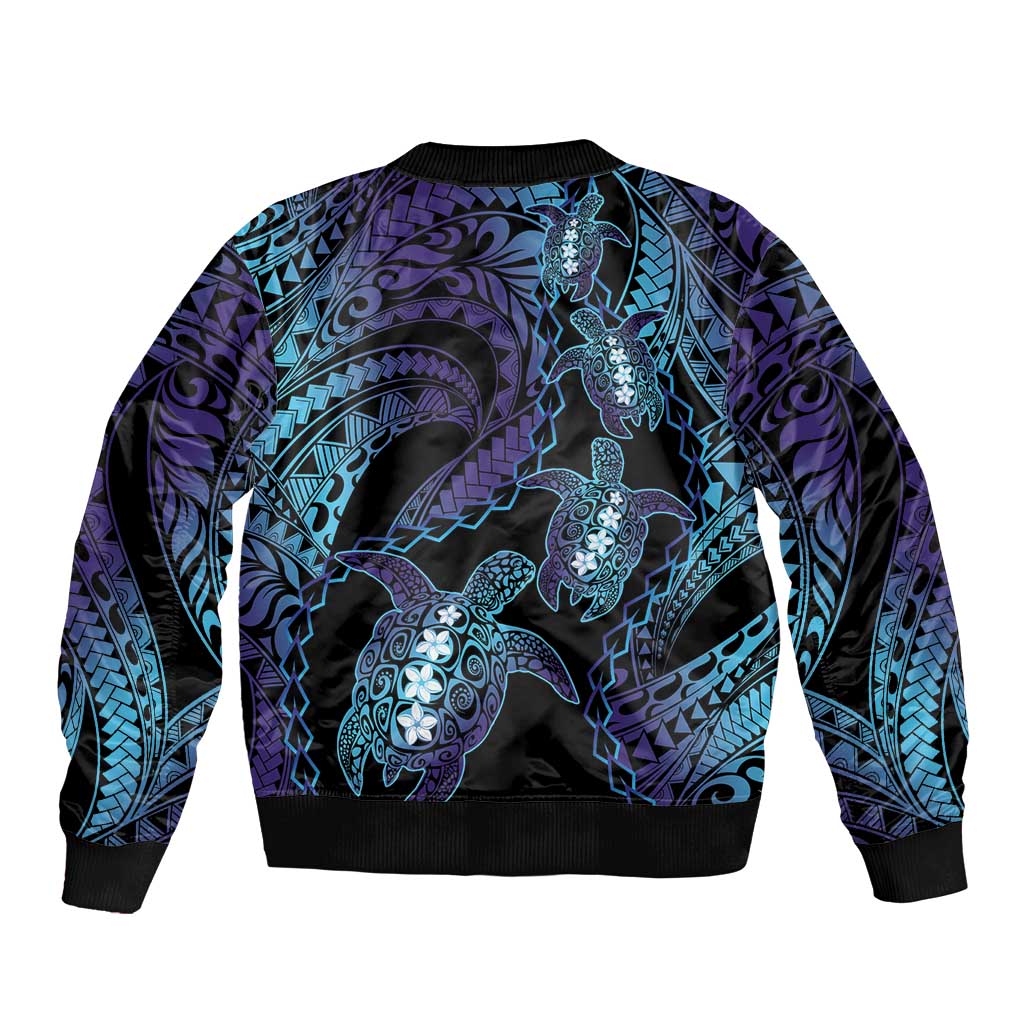 Polynesia Sea Turtle Day Bomber Jacket Tribal Honu Plumeria Polynesian Pattern LT14 - Polynesian Pride