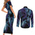Polynesia Sea Turtle Day Couples Matching Short Sleeve Bodycon Dress and Long Sleeve Button Shirt Tribal Honu Plumeria Polynesian Pattern