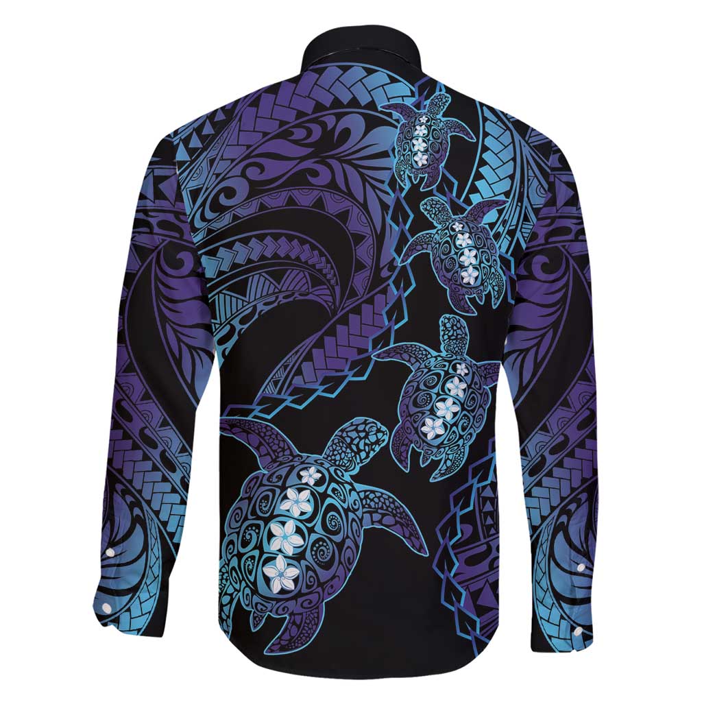 Polynesia Sea Turtle Day Family Matching Long Sleeve Bodycon Dress and Hawaiian Shirt Tribal Honu Plumeria Polynesian Pattern