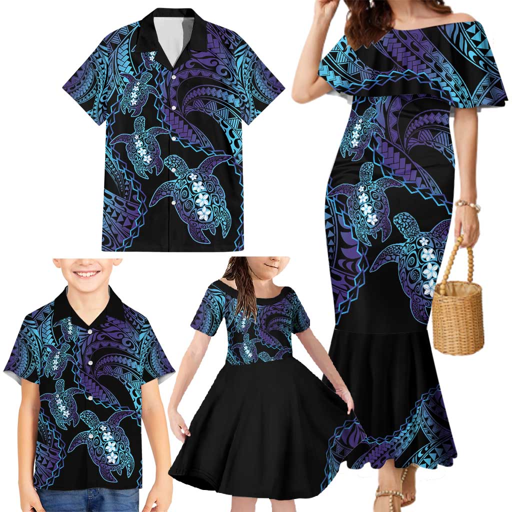 Polynesia Sea Turtle Day Family Matching Mermaid Dress and Hawaiian Shirt Tribal Honu Plumeria Polynesian Pattern