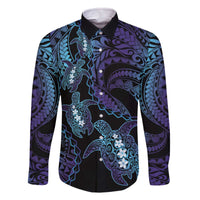 Polynesia Sea Turtle Day Family Matching Off The Shoulder Long Sleeve Dress and Hawaiian Shirt Tribal Honu Plumeria Polynesian Pattern