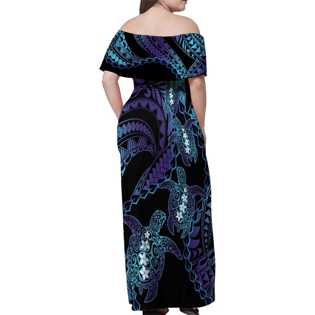 Polynesia Sea Turtle Day Family Matching Off Shoulder Maxi Dress and Hawaiian Shirt Tribal Honu Plumeria Polynesian Pattern
