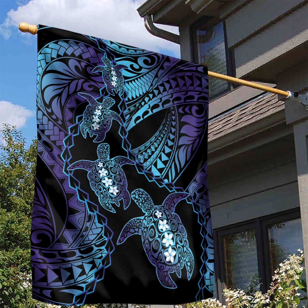 Polynesia Sea Turtle Day Garden Flag Tribal Honu Plumeria Polynesian Pattern