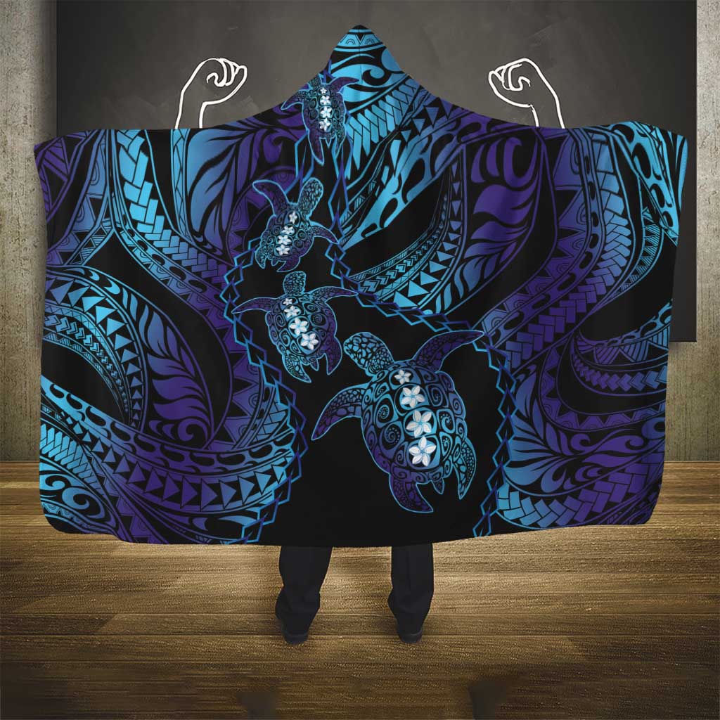 Polynesia Sea Turtle Day Hooded Blanket Tribal Honu Plumeria Polynesian Pattern