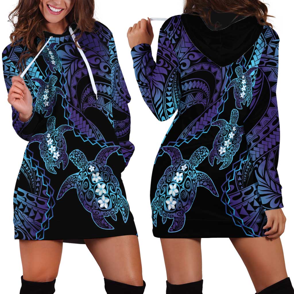 Polynesia Sea Turtle Day Hoodie Dress Tribal Honu Plumeria Polynesian Pattern