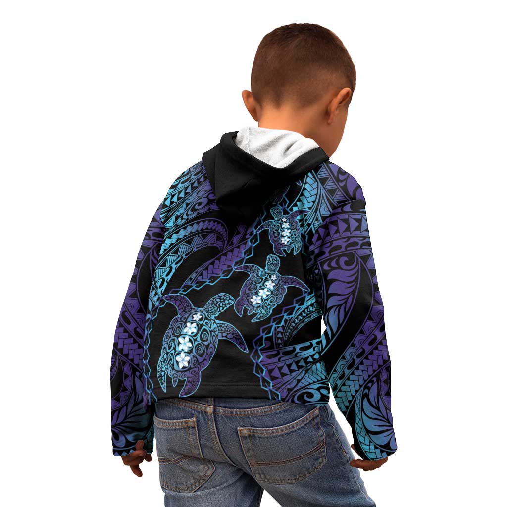 Polynesia Sea Turtle Day Kid Hoodie Tribal Honu Plumeria Polynesian Pattern