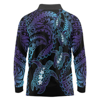 Polynesia Sea Turtle Day Long Sleeve Polo Shirt Tribal Honu Plumeria Polynesian Pattern