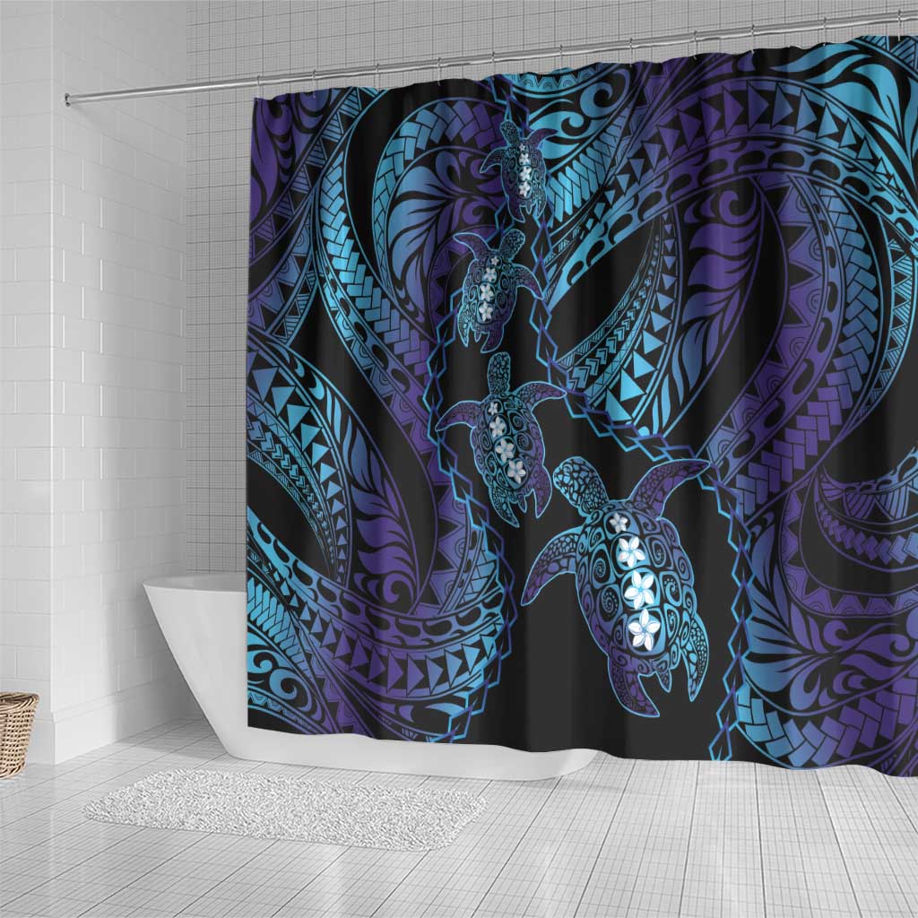Polynesia Sea Turtle Day Shower Curtain Tribal Honu Plumeria Polynesian Pattern