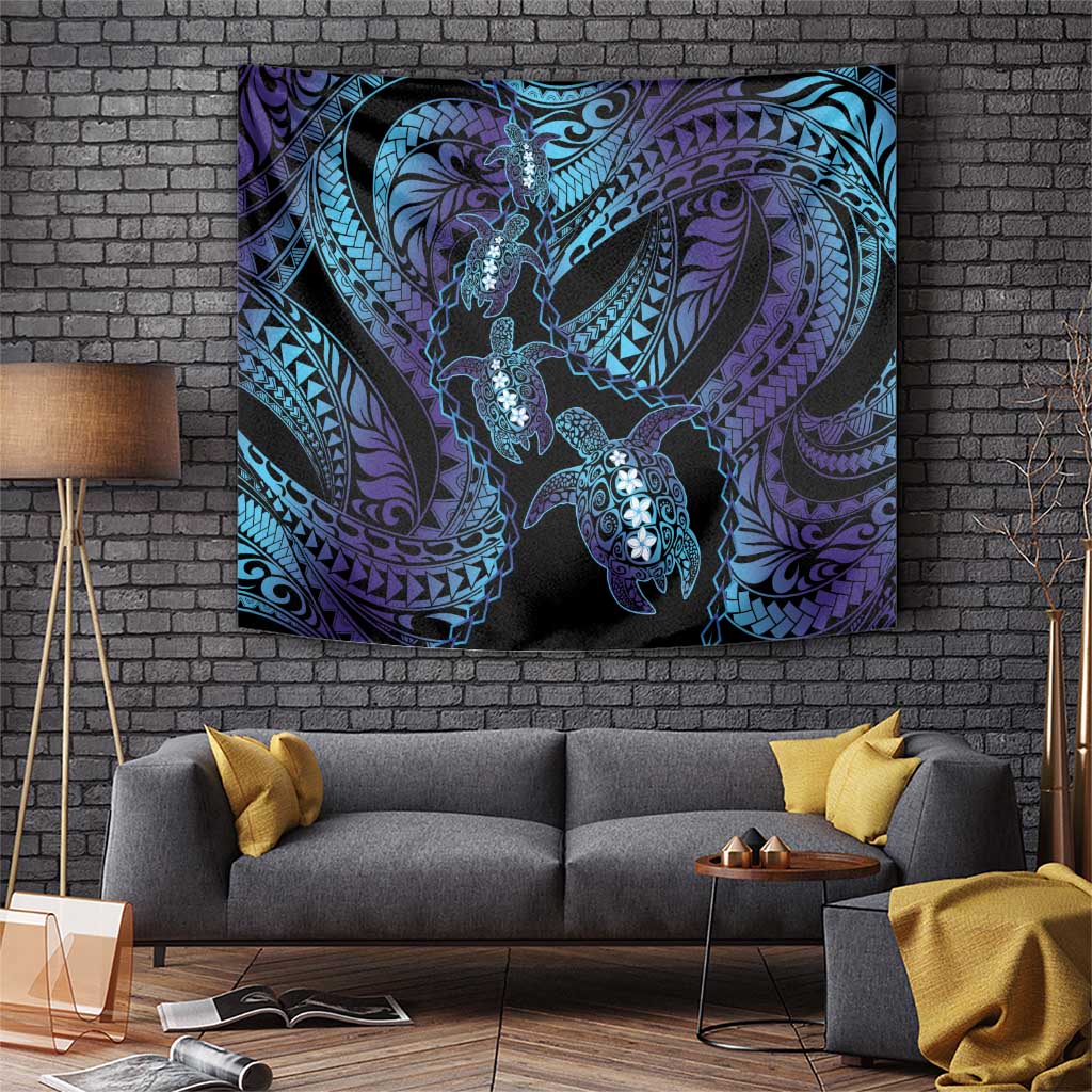 Polynesia Sea Turtle Day Tapestry Tribal Honu Plumeria Polynesian Pattern