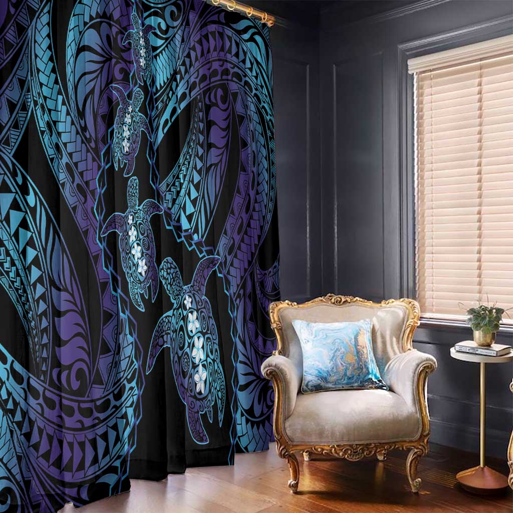 Polynesia Sea Turtle Day Window Curtain Tribal Honu Plumeria Polynesian Pattern