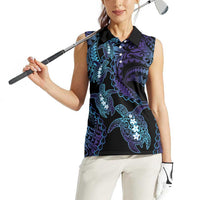 Polynesia Sea Turtle Day Women Sleeveless Polo Shirt Tribal Honu Plumeria Polynesian Pattern