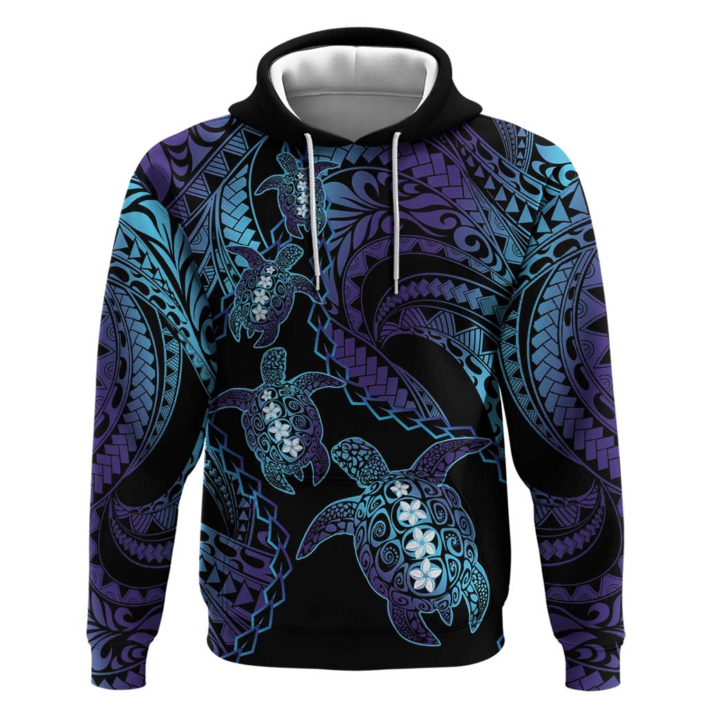 Polynesia Sea Turtle Day Zip Hoodie Tribal Honu Plumeria Polynesian Pattern