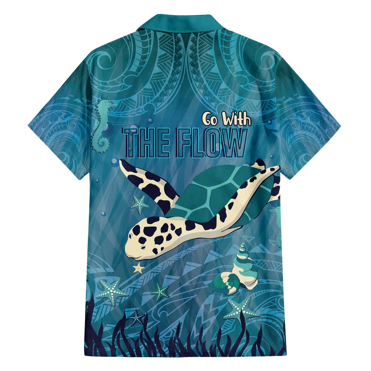 World Sea Turtle Day Polynesia Family Matching Off The Shoulder Long Sleeve Dress and Hawaiian Shirt Go With The Flow