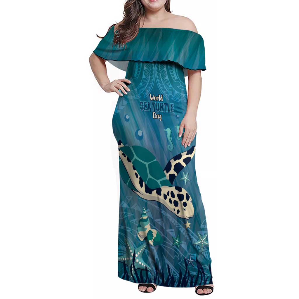 World Sea Turtle Day Polynesia Family Matching Off Shoulder Maxi Dress and Hawaiian Shirt Go With The Flow