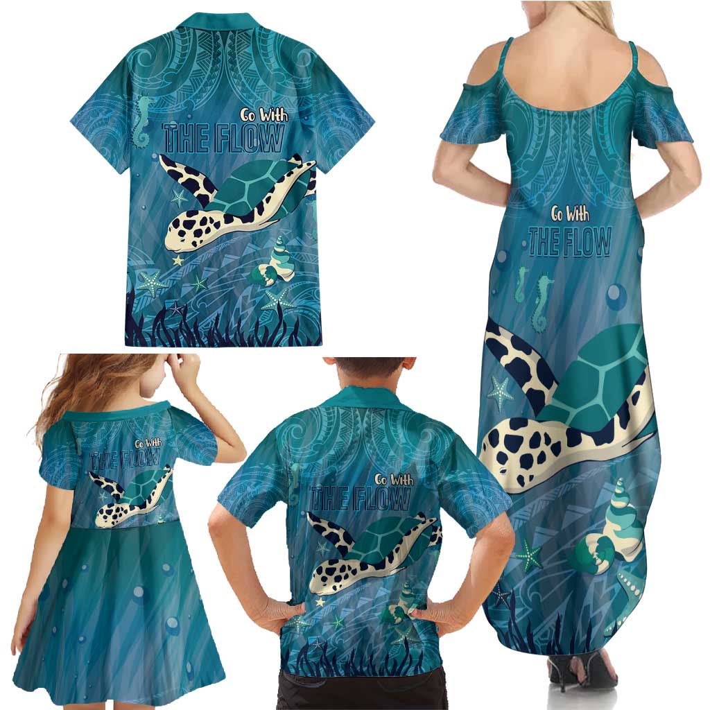 World Sea Turtle Day Polynesia Family Matching Summer Maxi Dress and Hawaiian Shirt Go With The Flow