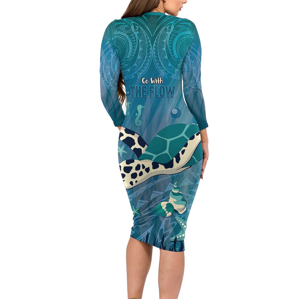World Sea Turtle Day Polynesia Long Sleeve Bodycon Dress Go With The Flow