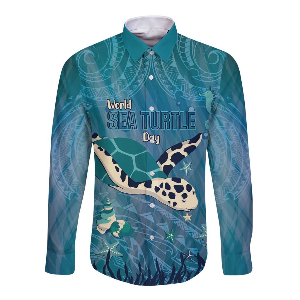 World Sea Turtle Day Polynesia Long Sleeve Button Shirt Go With The Flow