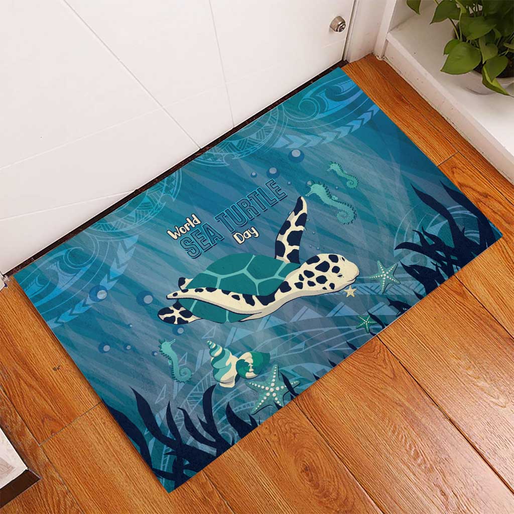World Sea Turtle Day Polynesia Rubber Doormat Go With The Flow