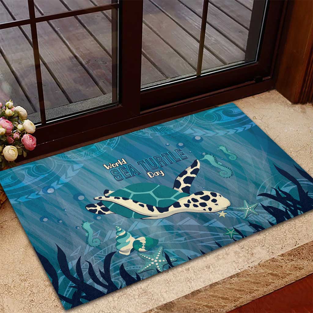 World Sea Turtle Day Polynesia Rubber Doormat Go With The Flow