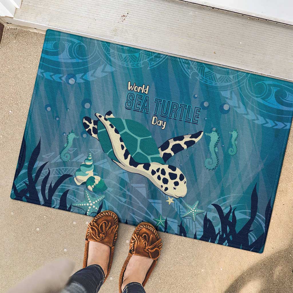 World Sea Turtle Day Polynesia Rubber Doormat Go With The Flow