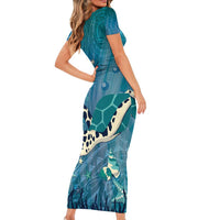 World Sea Turtle Day Polynesia Short Sleeve Bodycon Dress Go With The Flow