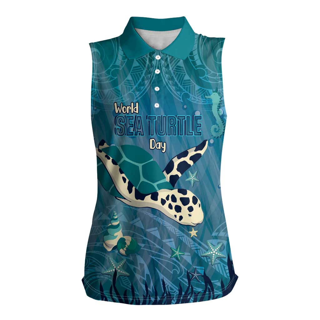 World Sea Turtle Day Polynesia Women Sleeveless Polo Shirt Go With The Flow