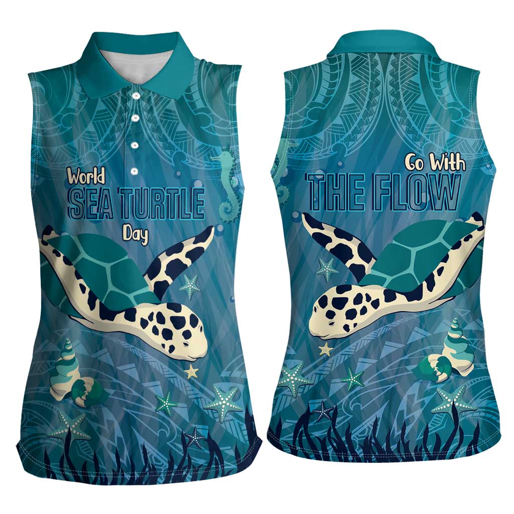 World Sea Turtle Day Polynesia Women Sleeveless Polo Shirt Go With The Flow