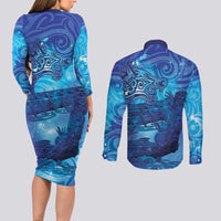 Kuri New Zealand Matariki Couples Matching Long Sleeve Bodycon Dress and Long Sleeve Button Shirt Aotearoa Dog Waka Maori New Year Galaxy Vibes LT14 - Polynesian Pride