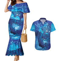 Kuri New Zealand Matariki Couples Matching Mermaid Dress and Hawaiian Shirt Aotearoa Dog Waka Maori New Year Galaxy Vibes LT14 Blue - Polynesian Pride