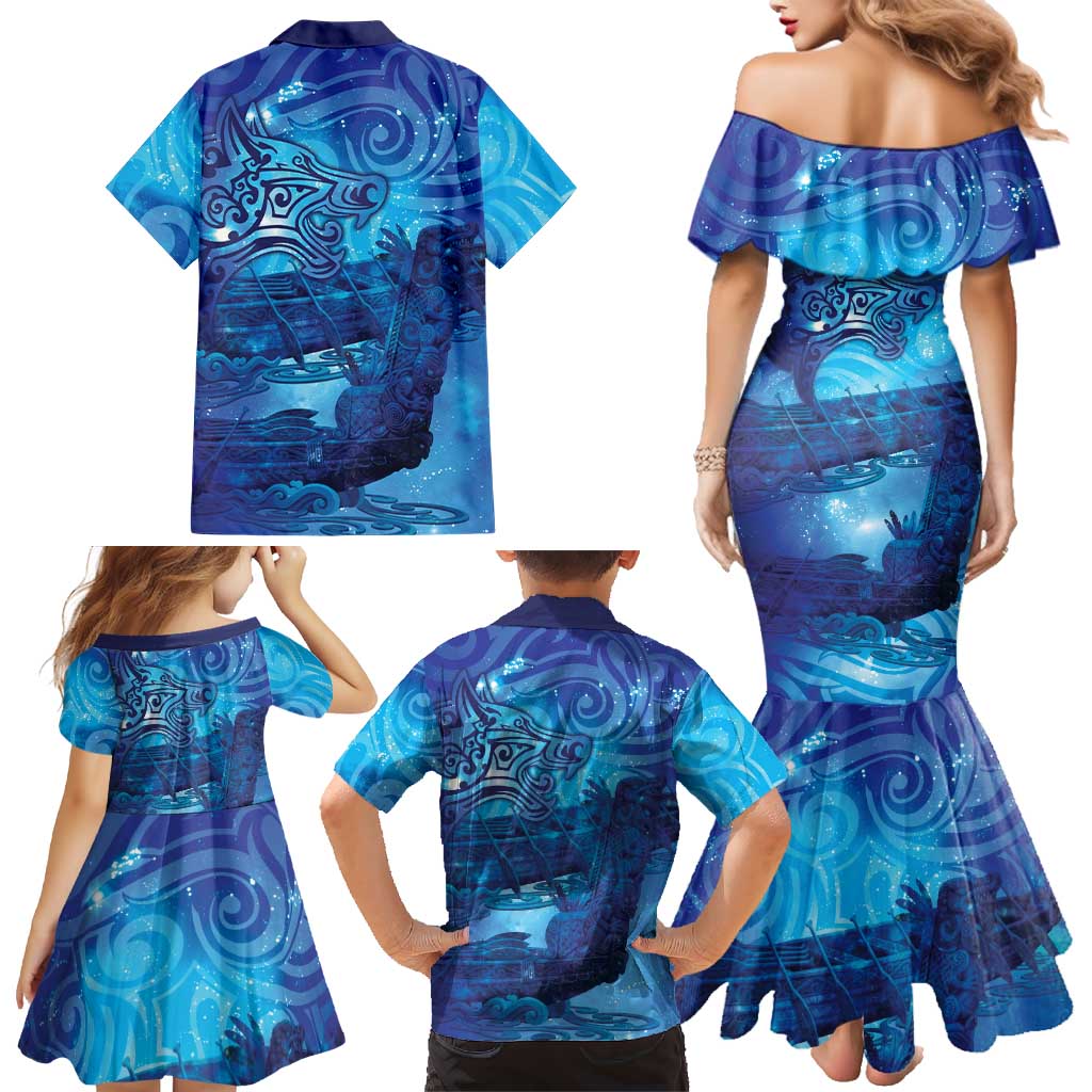 Kuri New Zealand Matariki Family Matching Mermaid Dress and Hawaiian Shirt Aotearoa Dog Waka Maori New Year Galaxy Vibes LT14 - Polynesian Pride