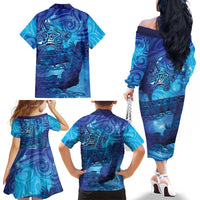 Kuri New Zealand Matariki Family Matching Off The Shoulder Long Sleeve Dress and Hawaiian Shirt Aotearoa Dog Waka Maori New Year Galaxy Vibes LT14 - Polynesian Pride