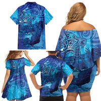 Kuri New Zealand Matariki Family Matching Off Shoulder Short Dress and Hawaiian Shirt Aotearoa Dog Waka Maori New Year Galaxy Vibes LT14 - Polynesian Pride