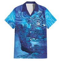 Kuri New Zealand Matariki Family Matching Off Shoulder Short Dress and Hawaiian Shirt Aotearoa Dog Waka Maori New Year Galaxy Vibes LT14 Dad's Shirt - Short Sleeve Blue - Polynesian Pride