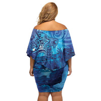 Kuri New Zealand Matariki Family Matching Off Shoulder Short Dress and Hawaiian Shirt Aotearoa Dog Waka Maori New Year Galaxy Vibes LT14 - Polynesian Pride
