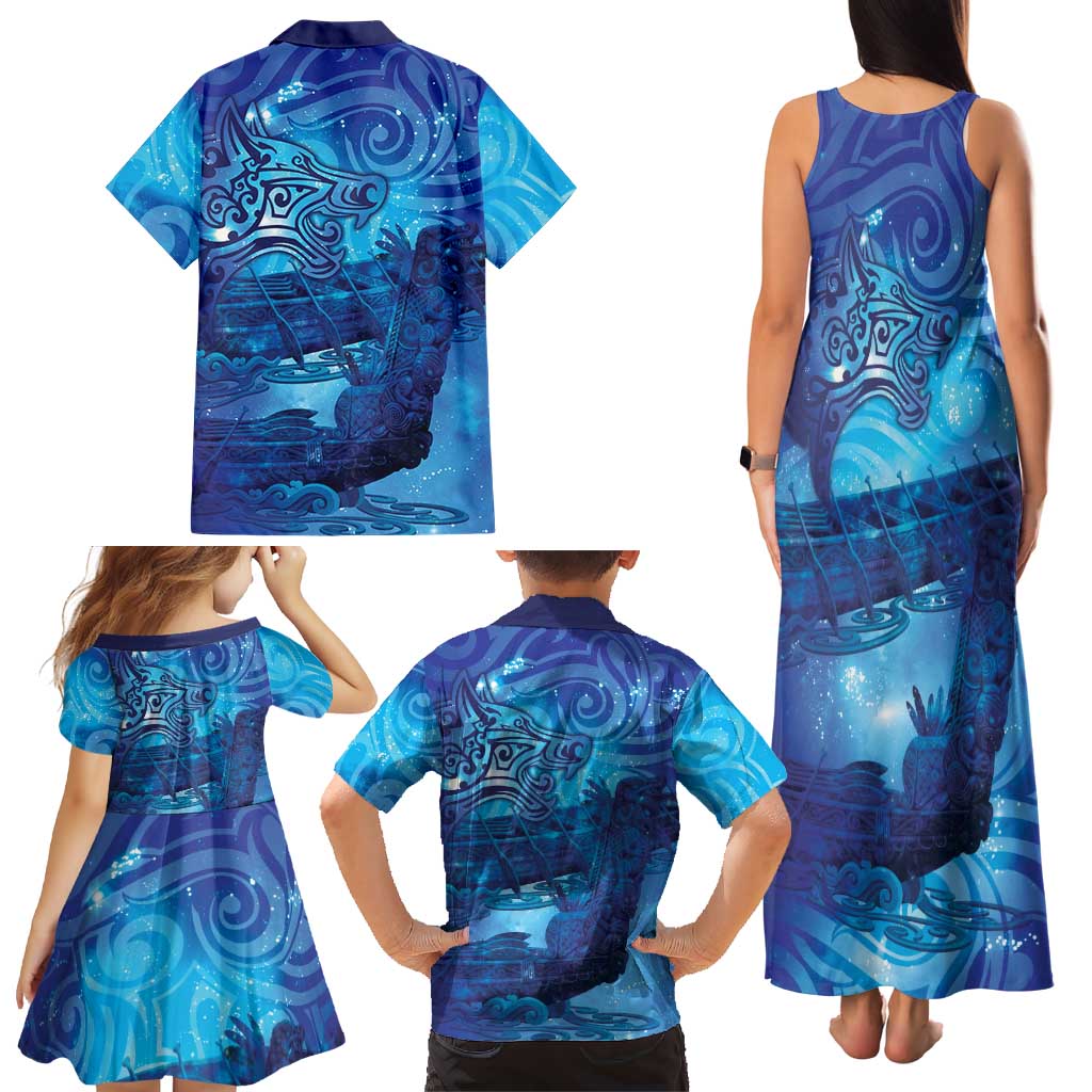Kuri New Zealand Matariki Family Matching Tank Maxi Dress and Hawaiian Shirt Aotearoa Dog Waka Maori New Year Galaxy Vibes LT14 - Polynesian Pride