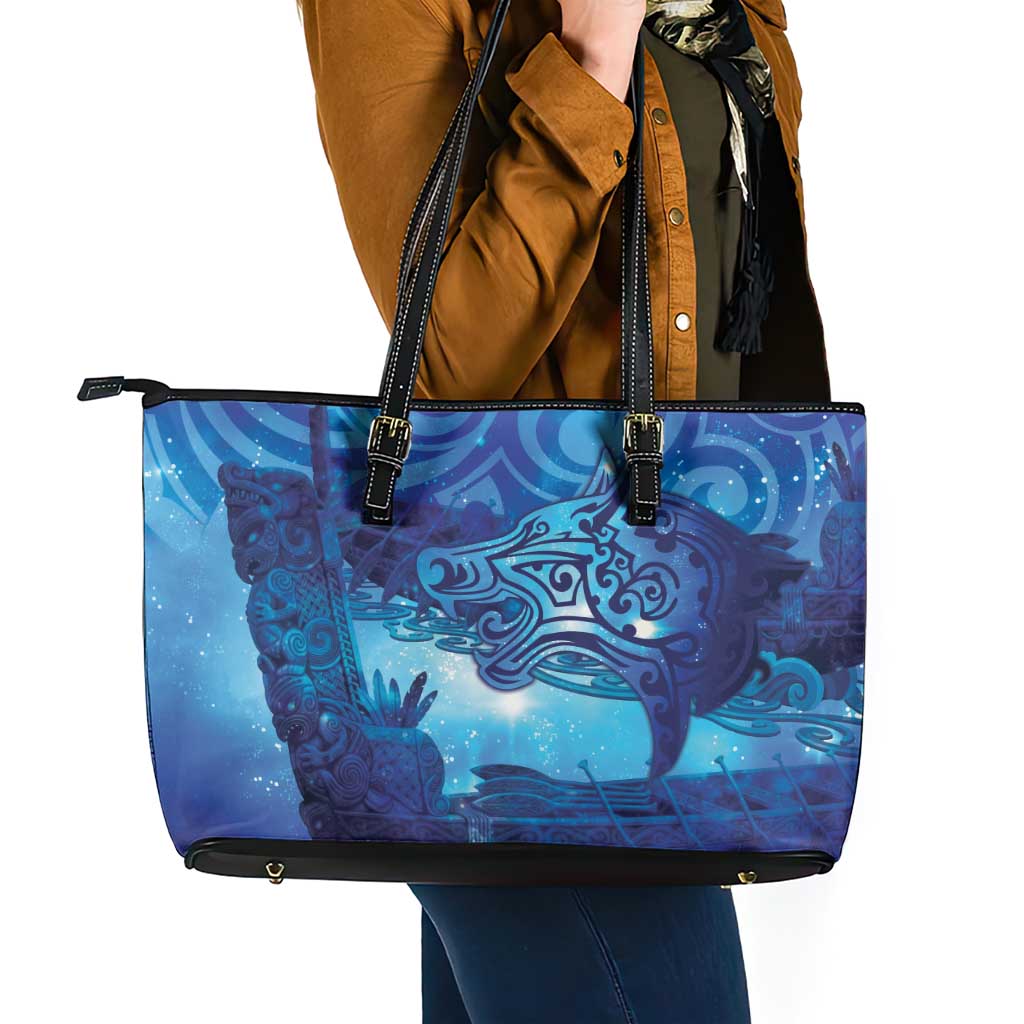 Kuri New Zealand Matariki Leather Tote Bag Aotearoa Dog Waka Maori New Year Galaxy Vibes LT14 - Polynesian Pride